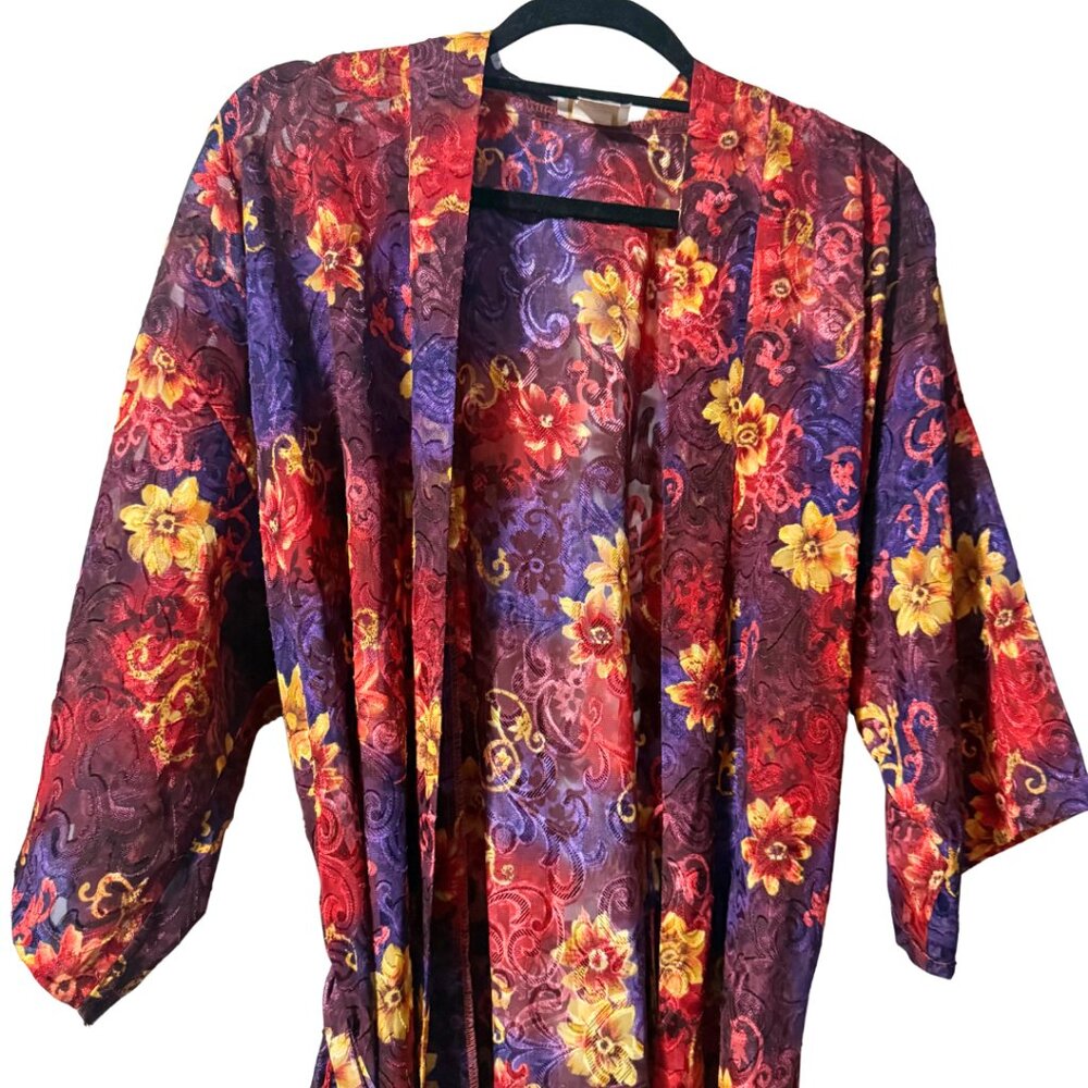 Vintage 80s LA Intimates Floral Kimono House Robe – Purple/Red/Yellow